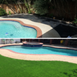 Before And After Artificial Grass Installation On A Pool Space