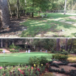 Before And After Artificial Grass Installation On A Garden Area