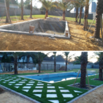 Before And After Artificial Grass Installation On A Pool Place