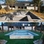 Before And After Artificial Grass Installation On A Pool Vicinity