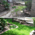 Before And After Artificial Grass Installation Beside The Pool