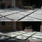 Before And After Artificial Grass Installation On Stone Blocks