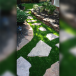 Before And After Artificial Grass Installation On Pathway