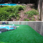 Before And After Artificial Grass Installation On Pool Area